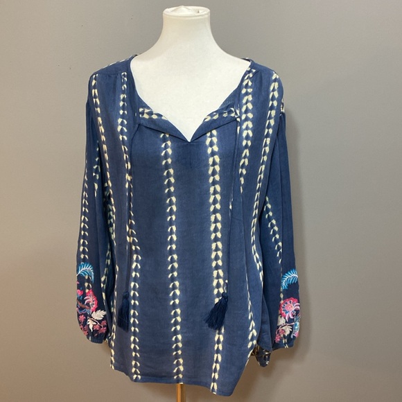 Sundance Blue Top with Embroidered Sleeves - Large - Picture 1 of 6